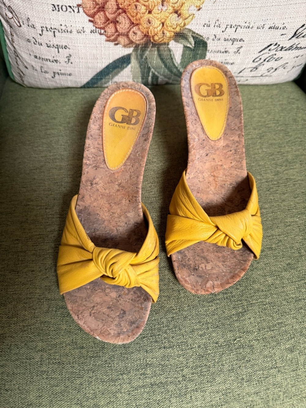 Gianni Bini yellow Knot Cork Slide wedges